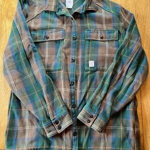 Topo Designs Men's Plaid Shirt Jacket - Green and Brown